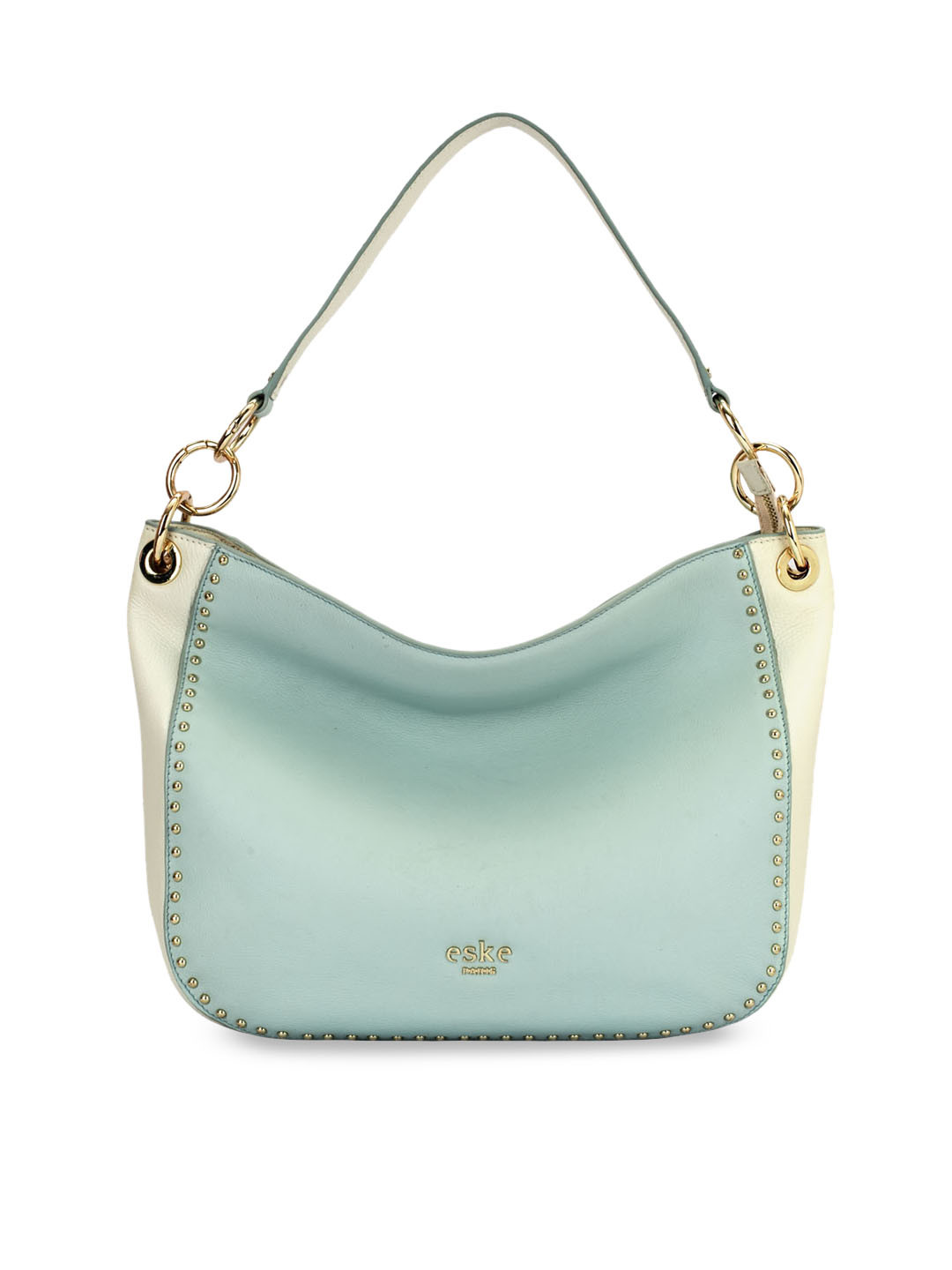 

Eske Blue & Beige Colourblocked Leather Hobo Bag