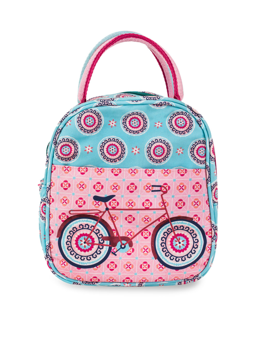 

Chumbak Pink & Blue Printed Handheld Bag