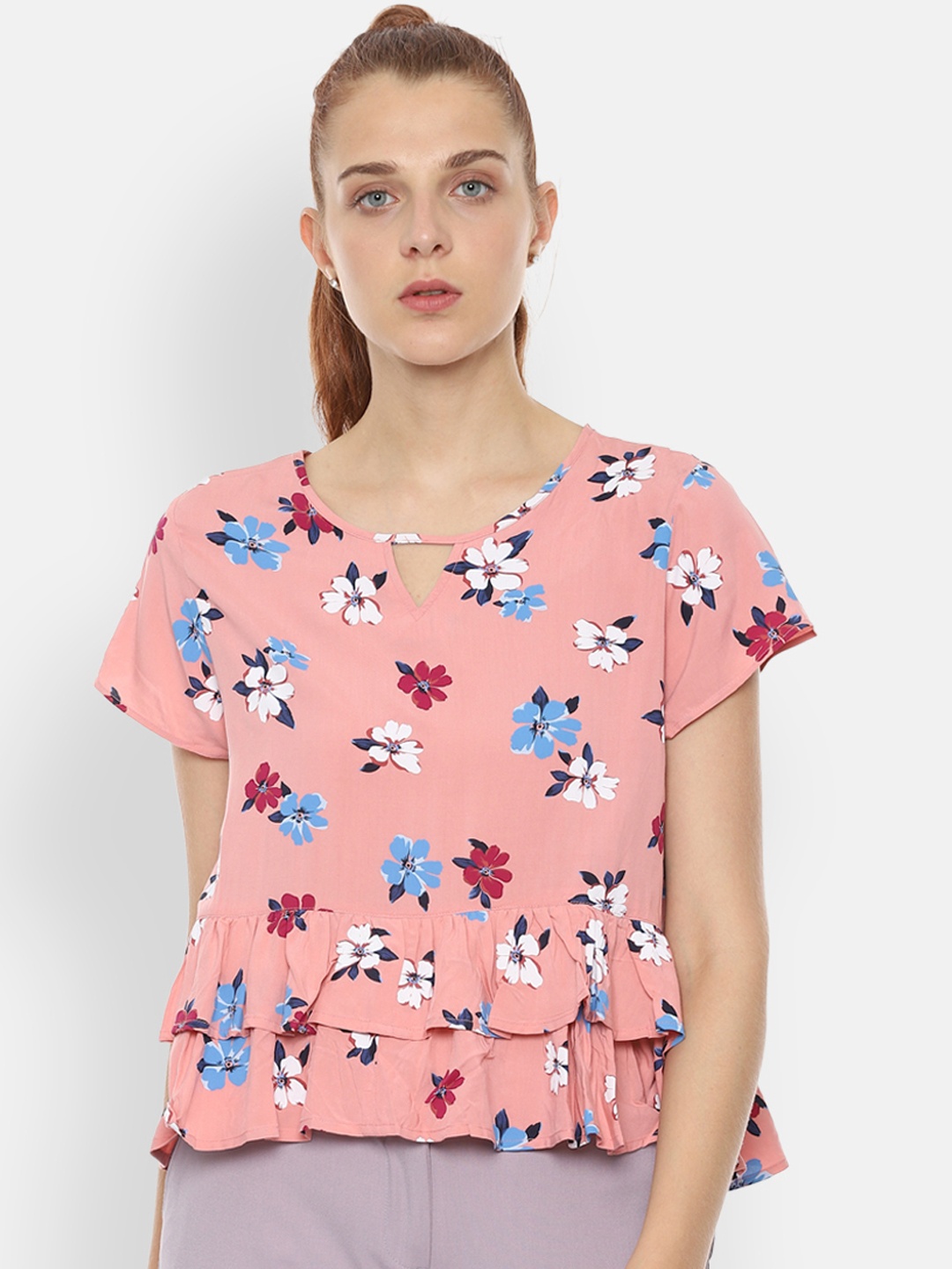 

Van Heusen Woman Peach-Coloured Printed A-Line Top