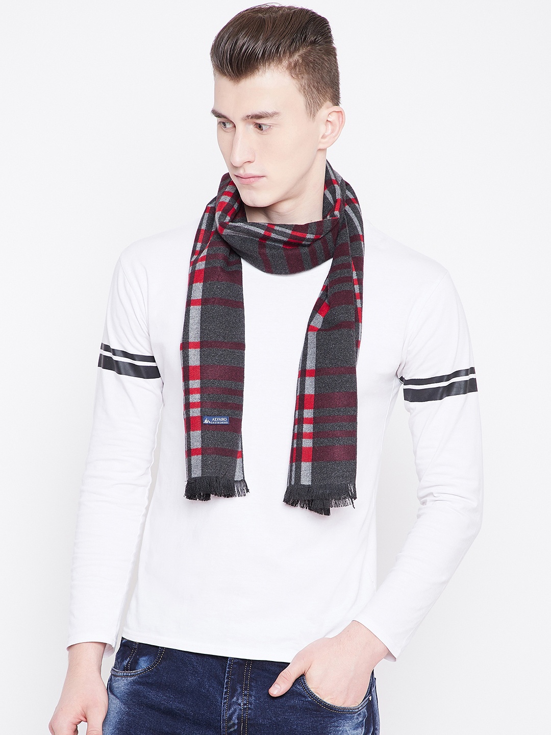 

Alvaro Castagnino Men Grey & Red Checked Muffler