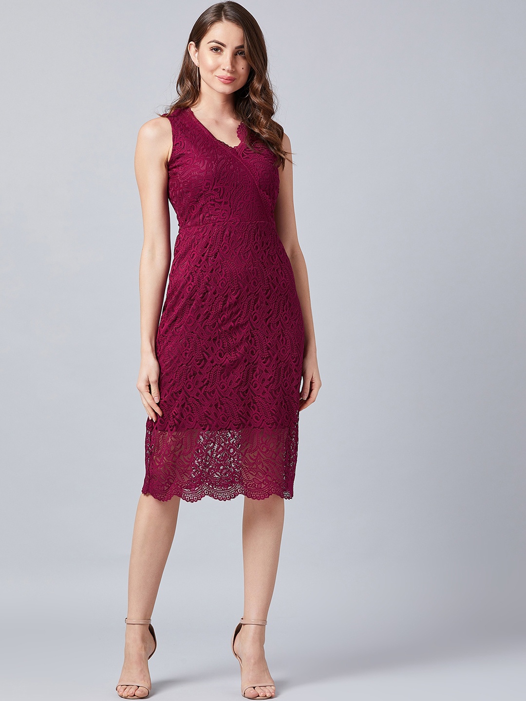 

Athena Women Self Design Burgundy Sheath Dress