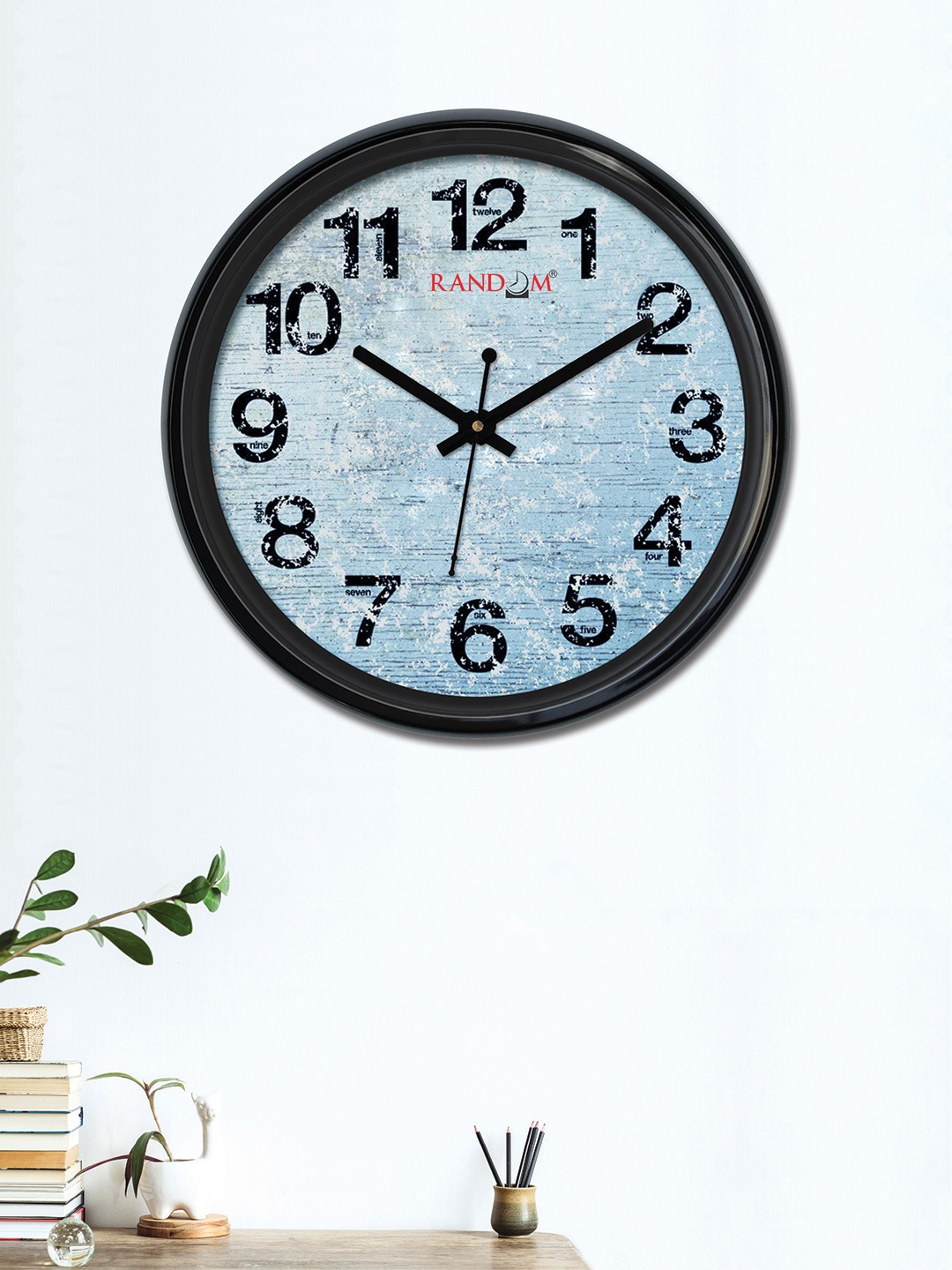RANDOM Turquoise Blue & Black Round Printed 30 x 30 cm Analogue Wall Clock