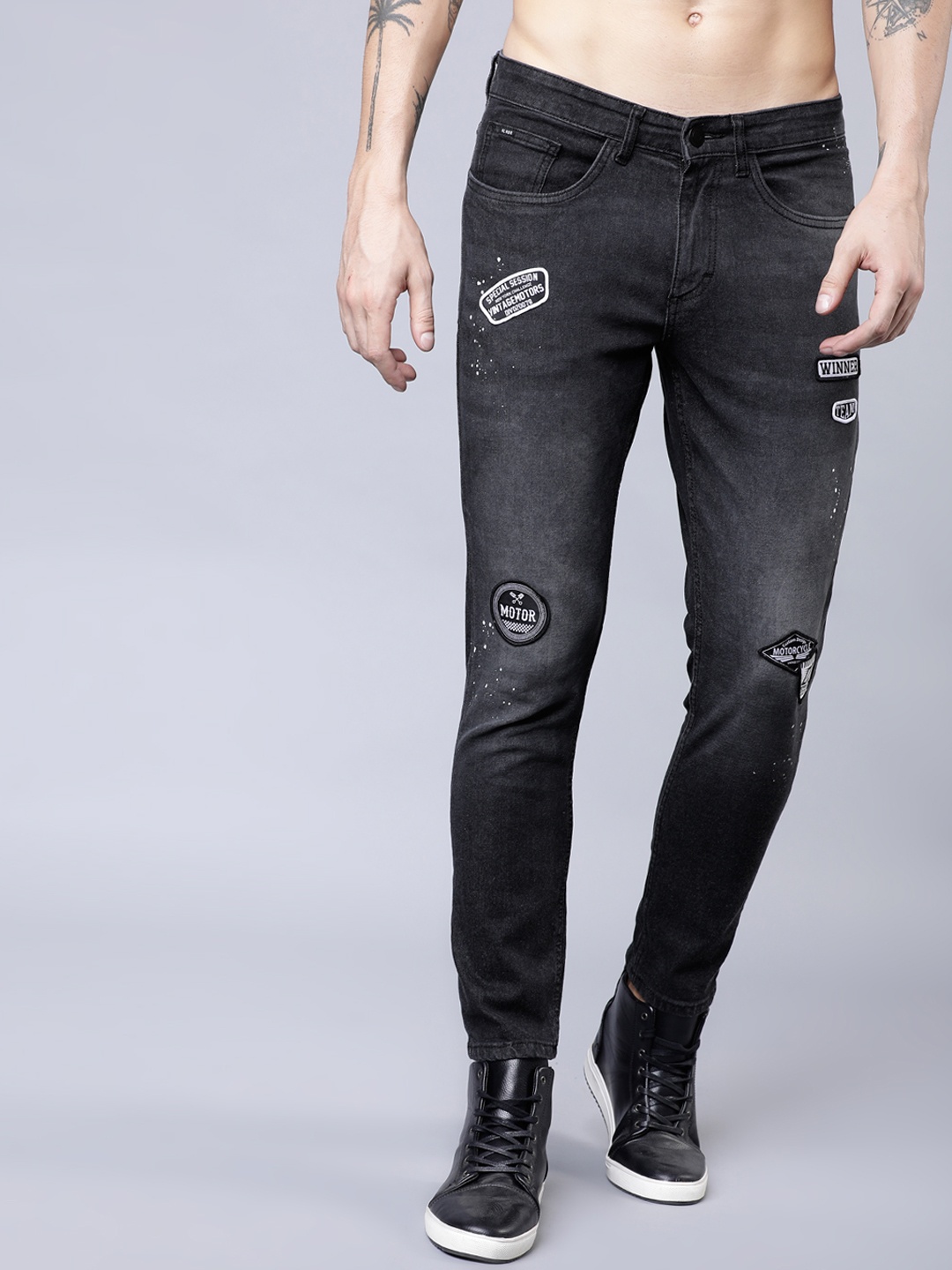 

HIGHLANDER Men Black Tapered Fit Mid-Rise Clean Look Stretchable Jeans