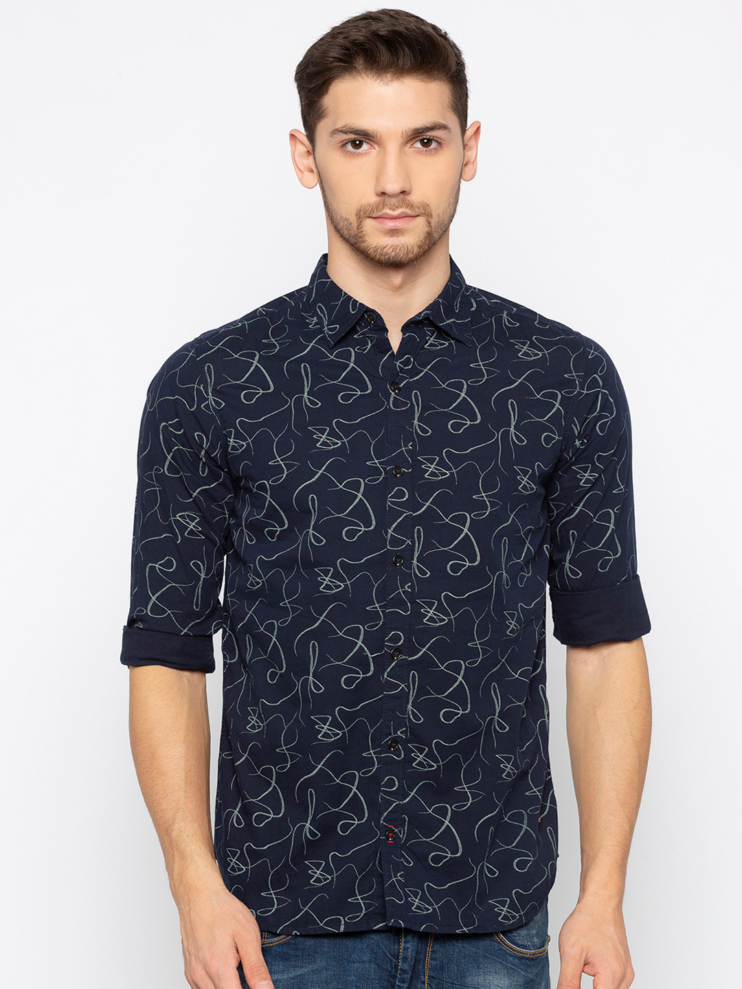 

Status Quo Men Blue Slim Fit Printed Casual Shirt