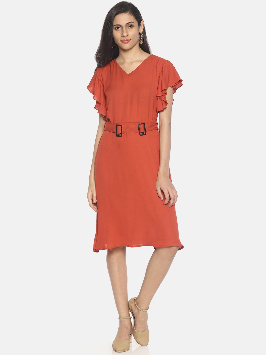 

AARA Women Solid Rust A-Line Dress