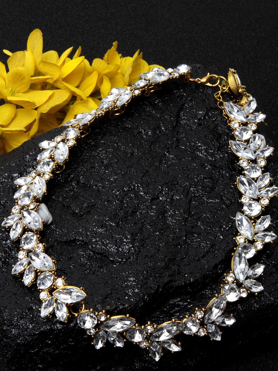 

Ferosh Jewellery White and Gold-Toned Rhinstone Studded Necklace