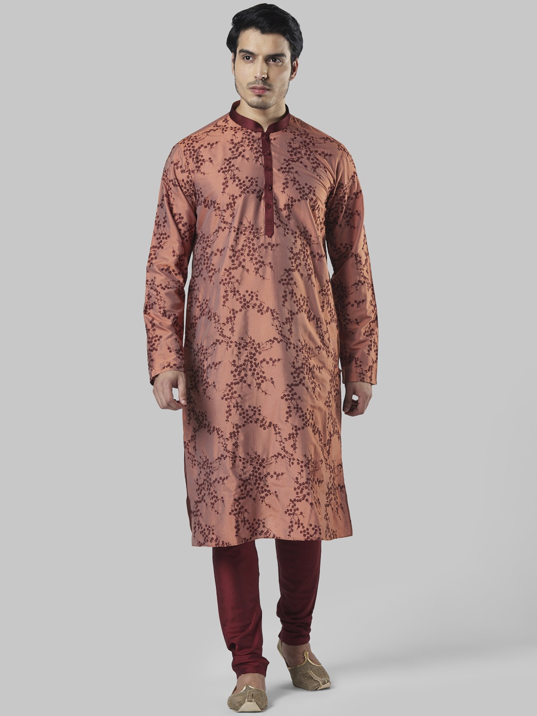 

Ethnix by Raymond Men Copper-Toned & Maroon Embroidered Kurta with Churidar