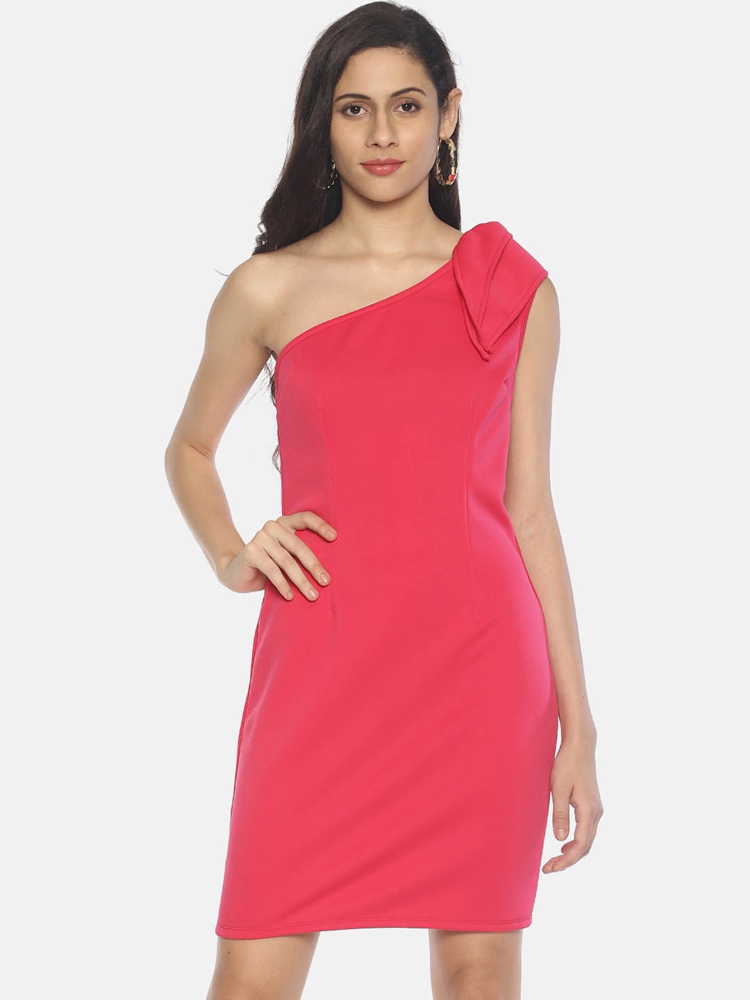 

AARA Women Solid Pink Sheath Dress