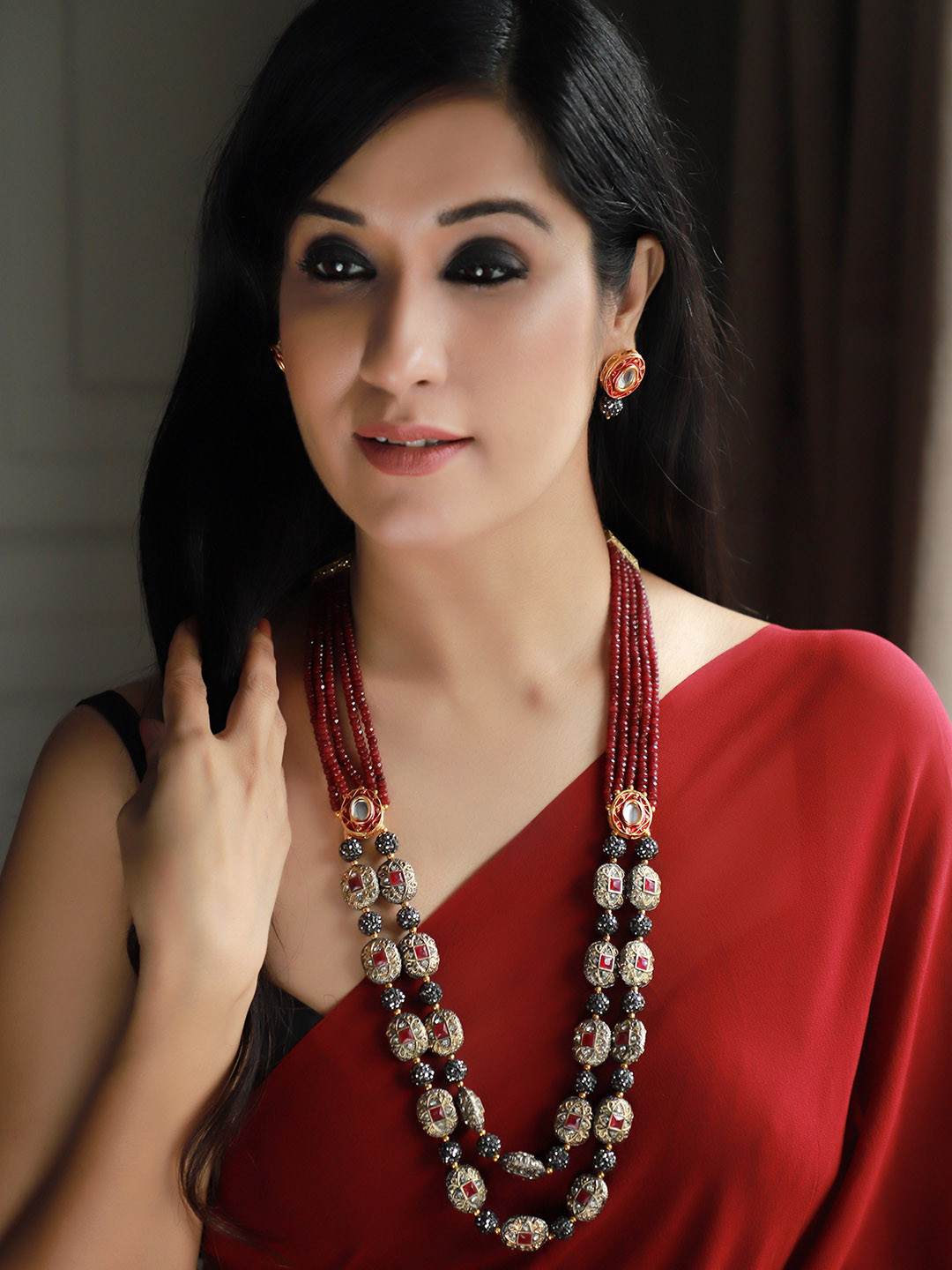 

Rubans Women Gold-Plated & Red Crystal Studded Handcrafted Jewellery Set
