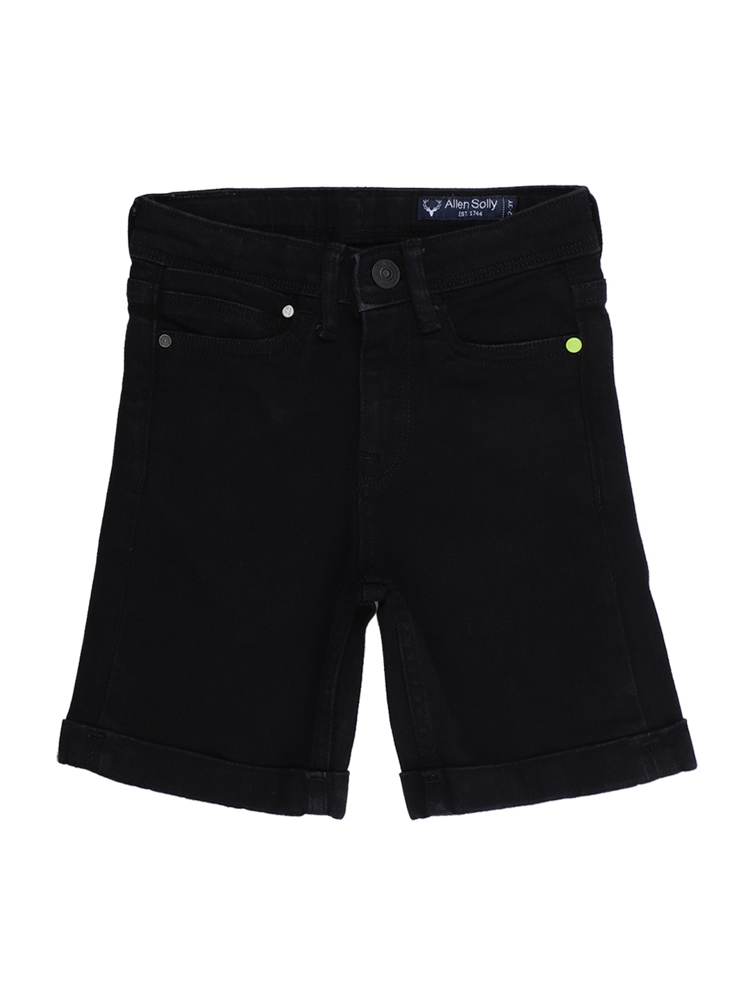 

Allen Solly Junior Boys Black Solid Regular Fit Denim Shorts