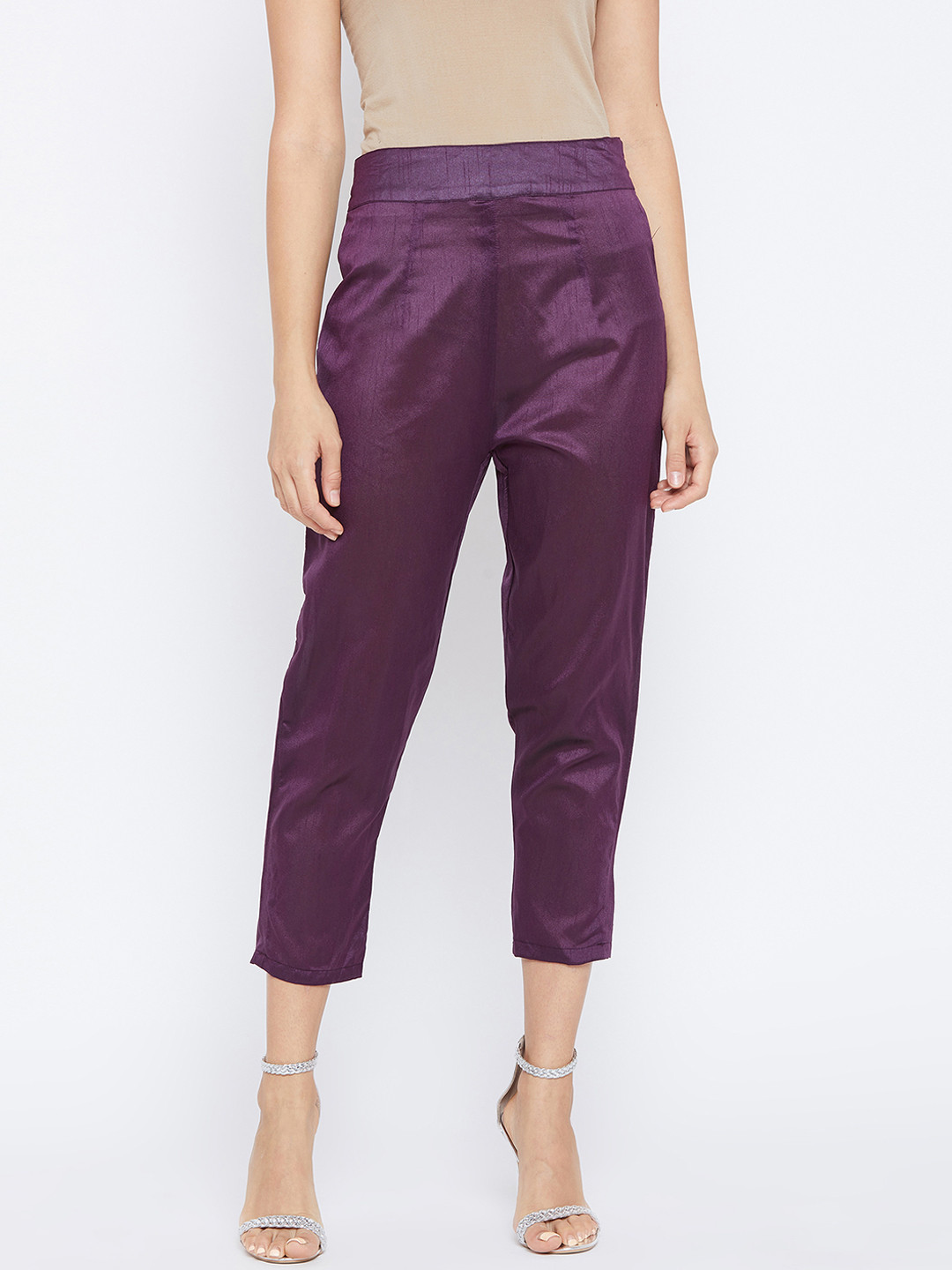 

PANIT Women Purple Slim Fit Solid Cropped Peg Trousers