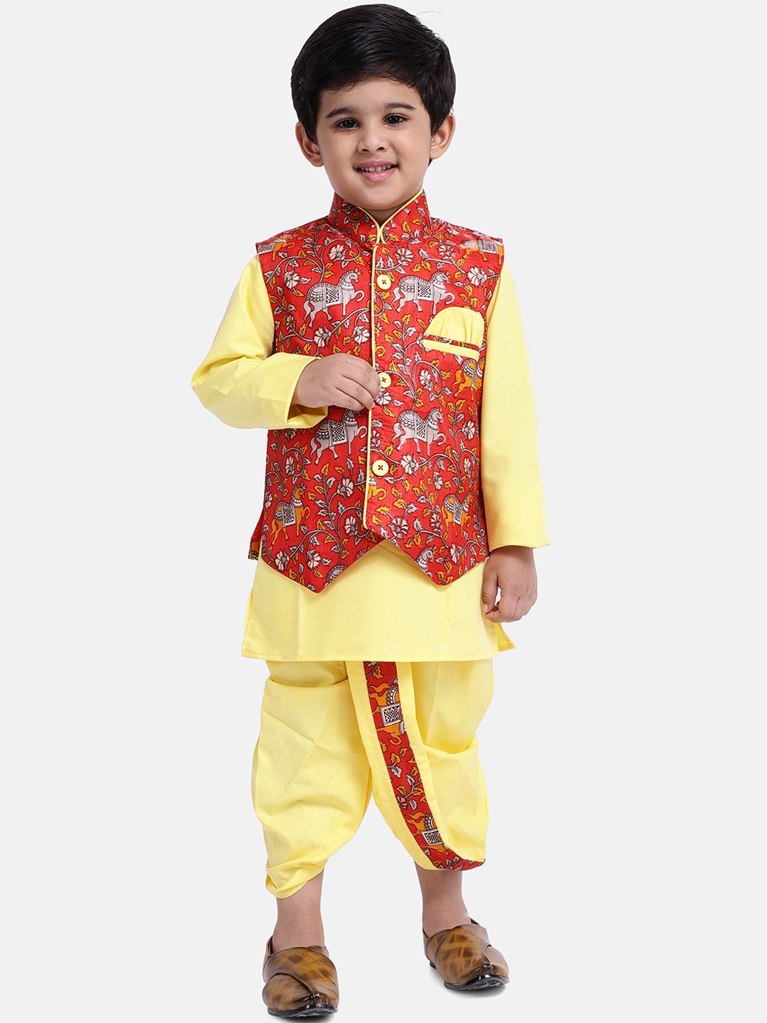 

BownBee Boys Yellow & Red Printed Kurta with Dhoti Pants