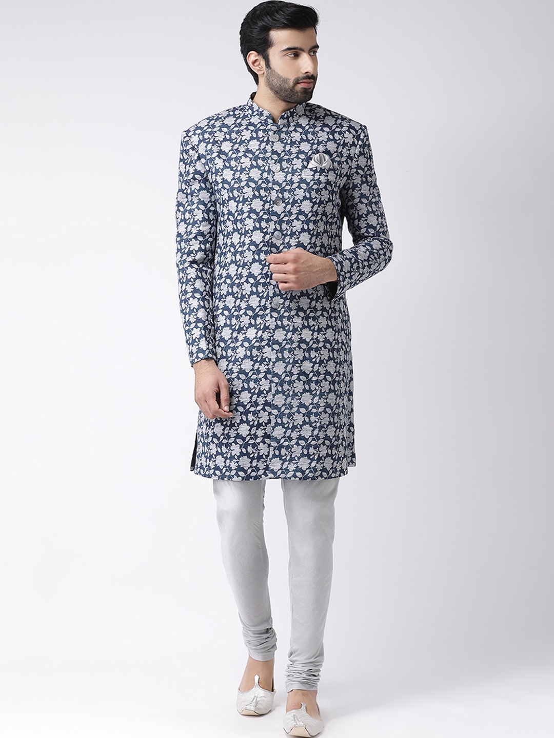 KISAH Men Printed Indowestern Sherwani Set, Blue