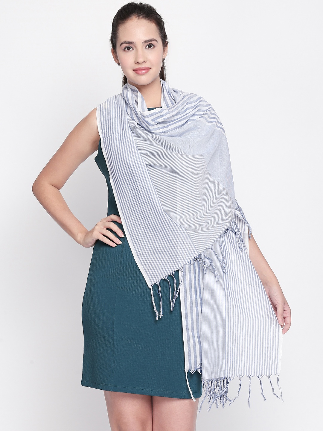 

Style Quotient Women Blue Striped Scarf