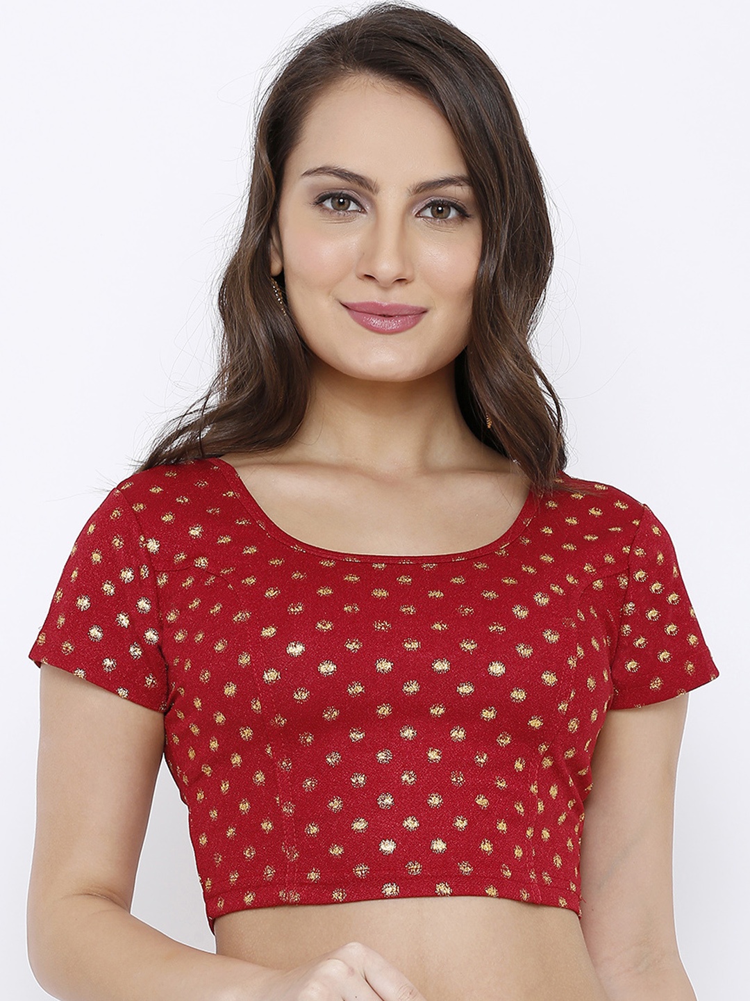 

SALWAR STUDIO Women Red & Gold-Coloured Printed Stretchable Saree Blouse