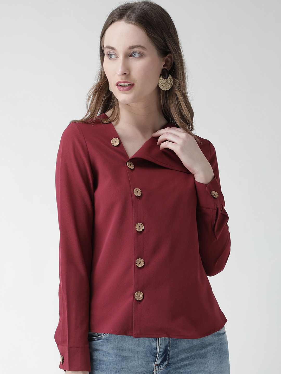 

KASSUALLY Women Maroon Comfort Regular Fit Solid Casual Shirt
