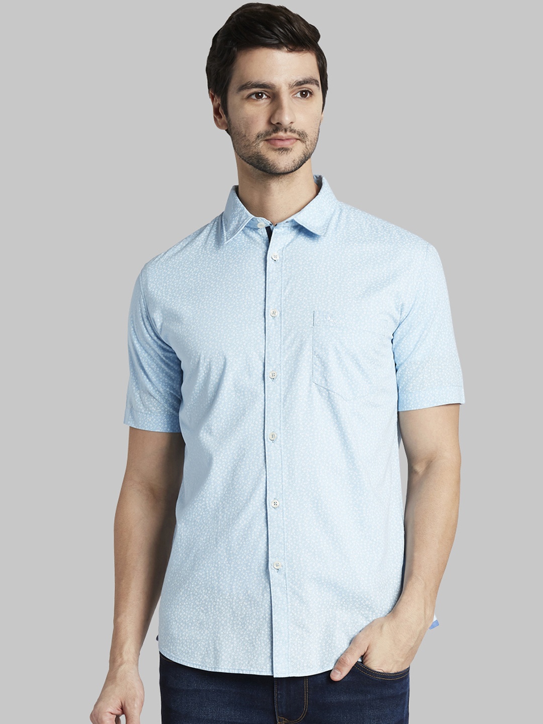 Parx Men Blue Slim Fit Printed Casual Shirt