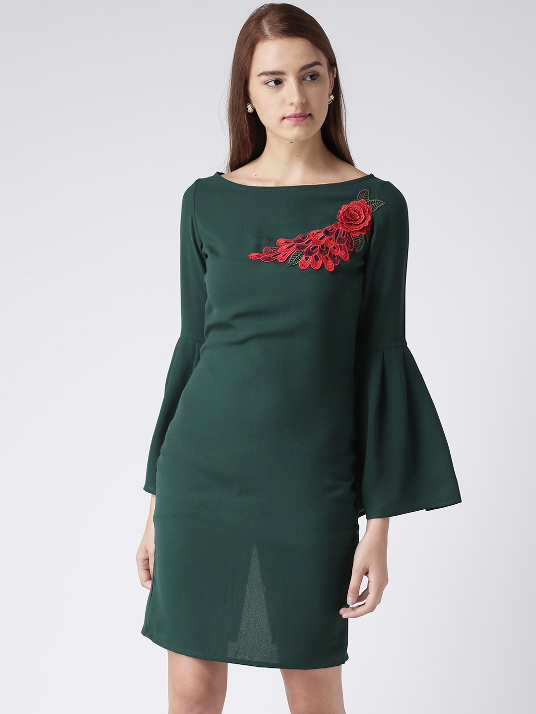 

KASSUALLY Women Solid Green Sheath Dress
