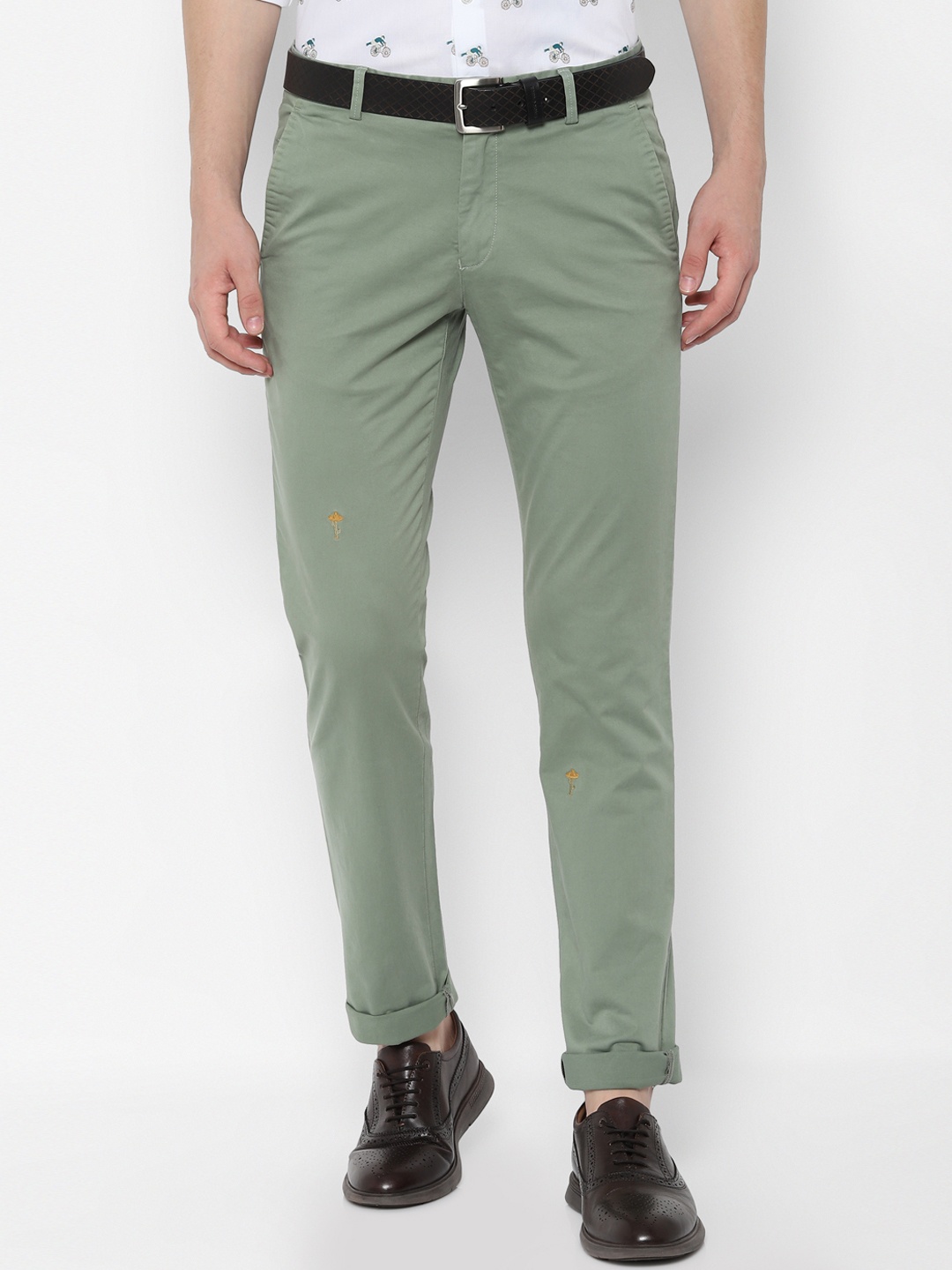 

SIMON CARTER LONDON Men Olive Green Slim Fit Solid Regular Trousers