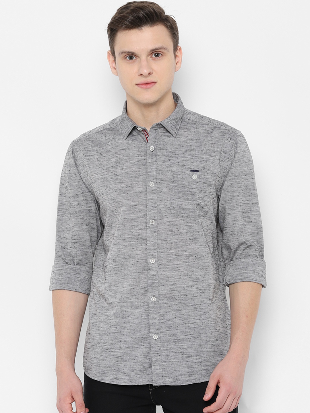 

People Men Grey Regular Fit Self Design Casual Shirt