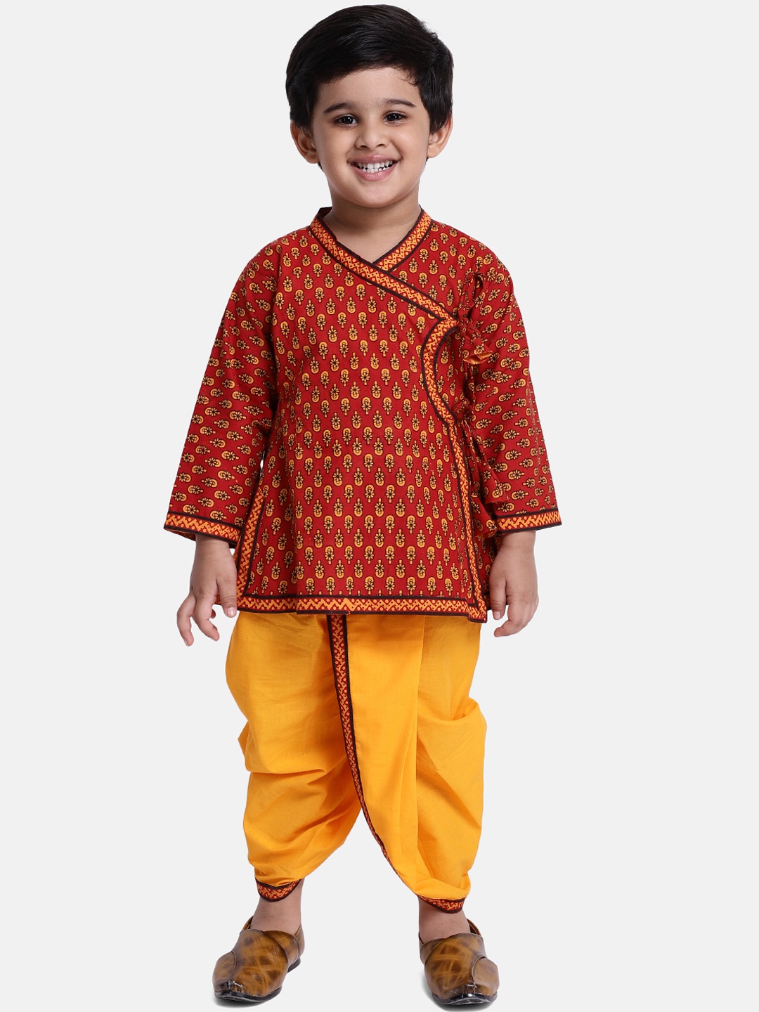 

BownBee Boys Maroon & Yellow Printed Kurta with Dhoti Pants