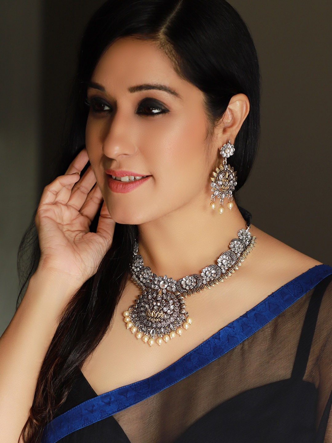 

Rubans Women Silver-Plated & Gold-Toned Handcrafted Temple Jewellery Set