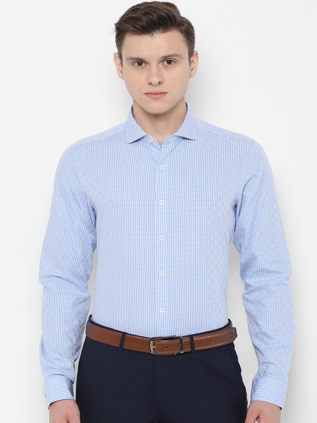

SIMON CARTER LONDON Men Blue & White Slim Fit Checked Formal Shirt