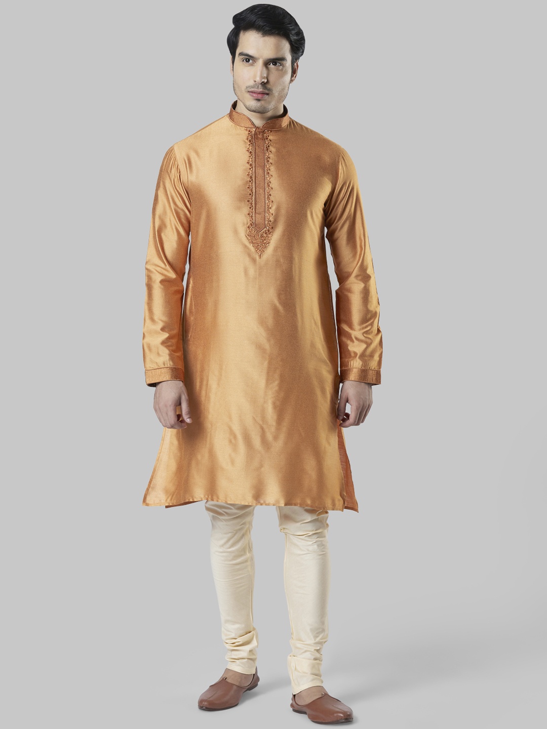 

Ethnix by Raymond Men Rust Brown & Beige Solid Kurta with Churidar