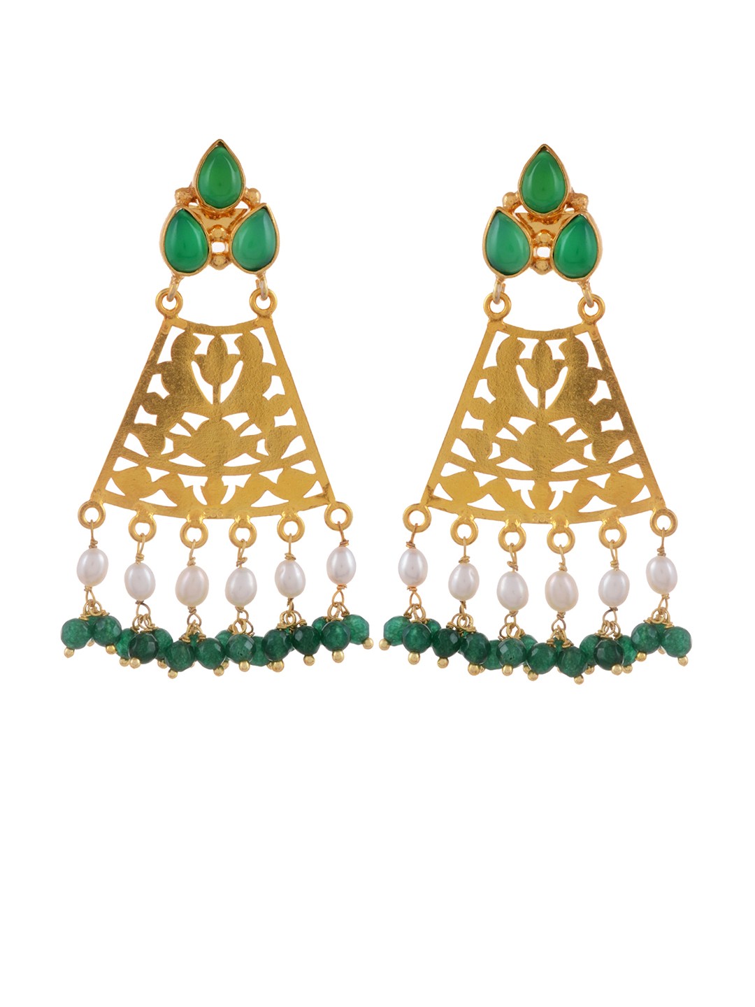 

Silvermerc Designs Gold-Plated Sterling Silver Turquoise, Pearl Studded Drop Earrings, Green