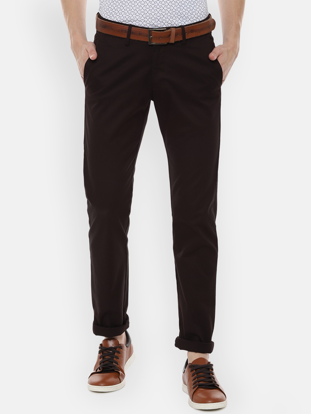 

Allen Solly Men Brown Slim Fit Self Design Regular Trousers