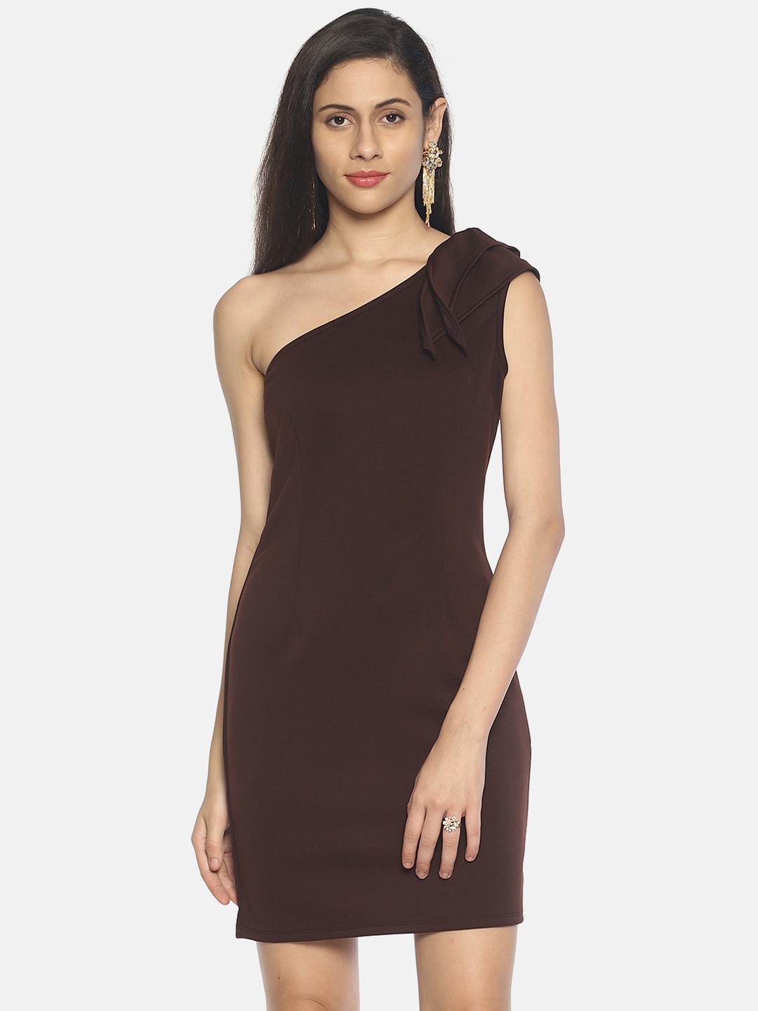 

AARA Women Solid Coffee Brown Sheath Dress