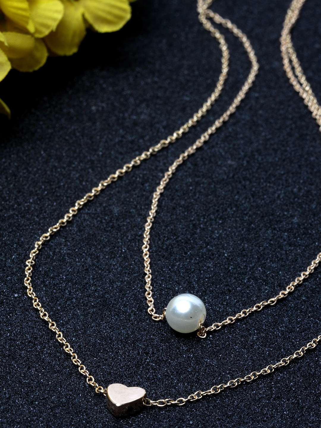 

Ferosh Mireille Layered Pearl Heart Alloy Chain Necklace, Gold