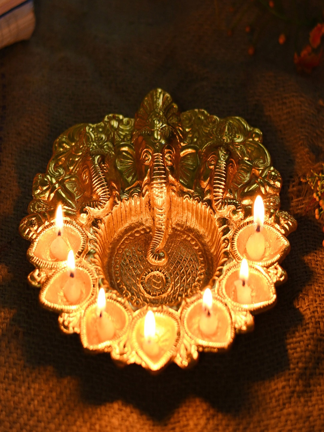 

CraftVatika Gold Lord Ganesha Diya Stand
