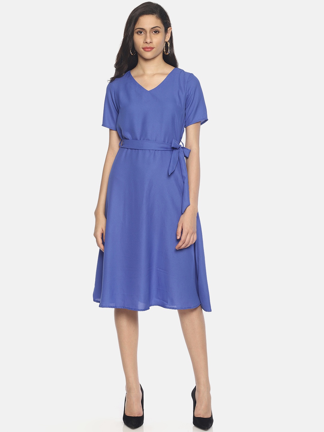

AARA Women Solid Blue A-Line Dress