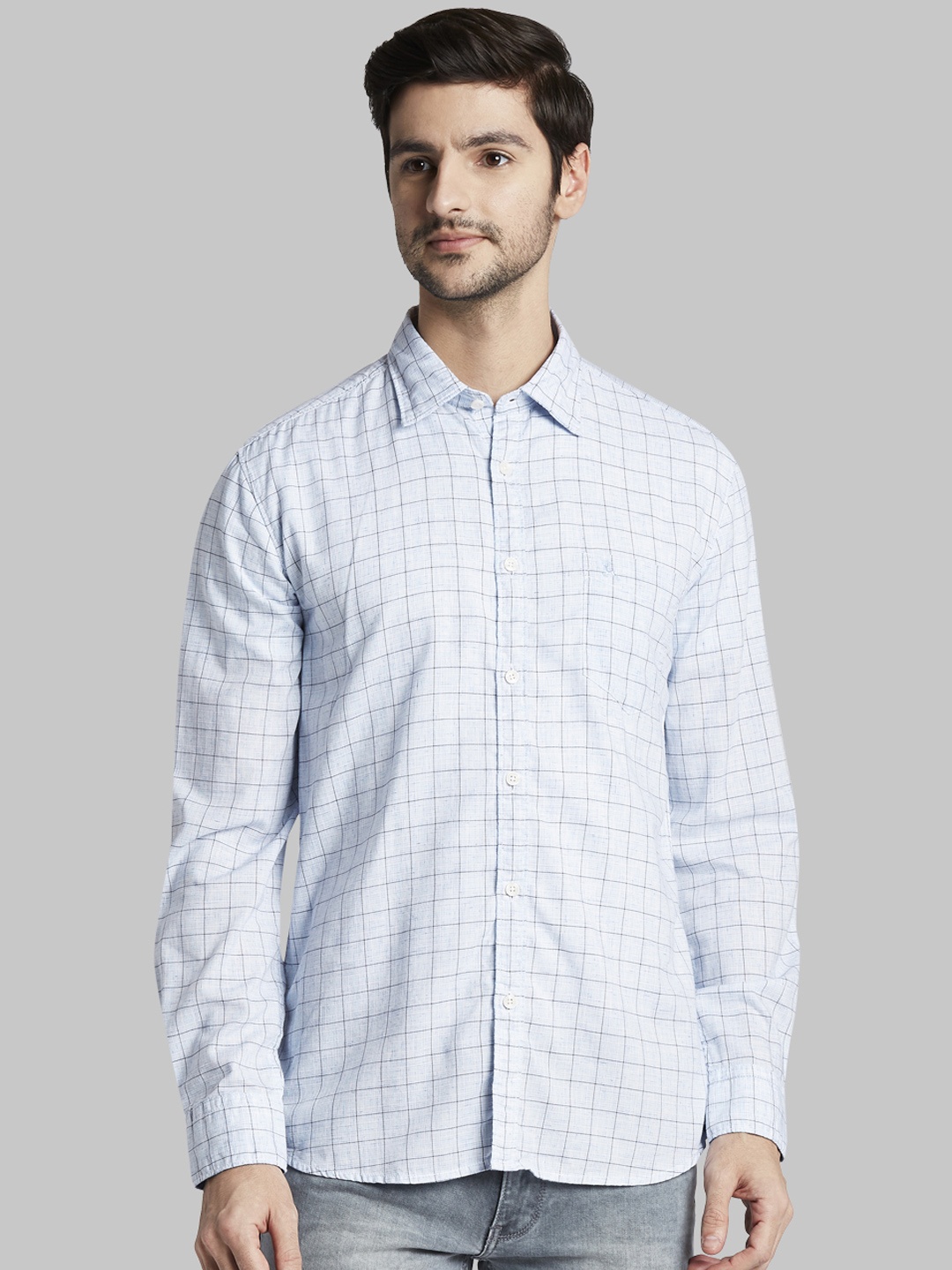 

Parx Men Blue Slim Fit Checked Casual Shirt