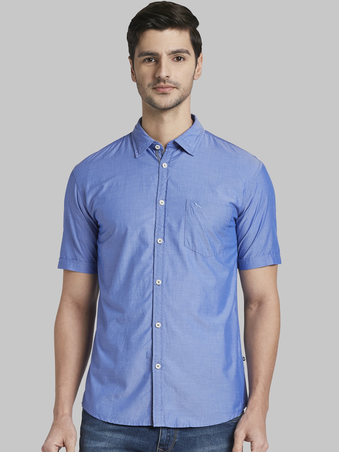 Parx Men Blue Slim Fit Solid Casual Shirt