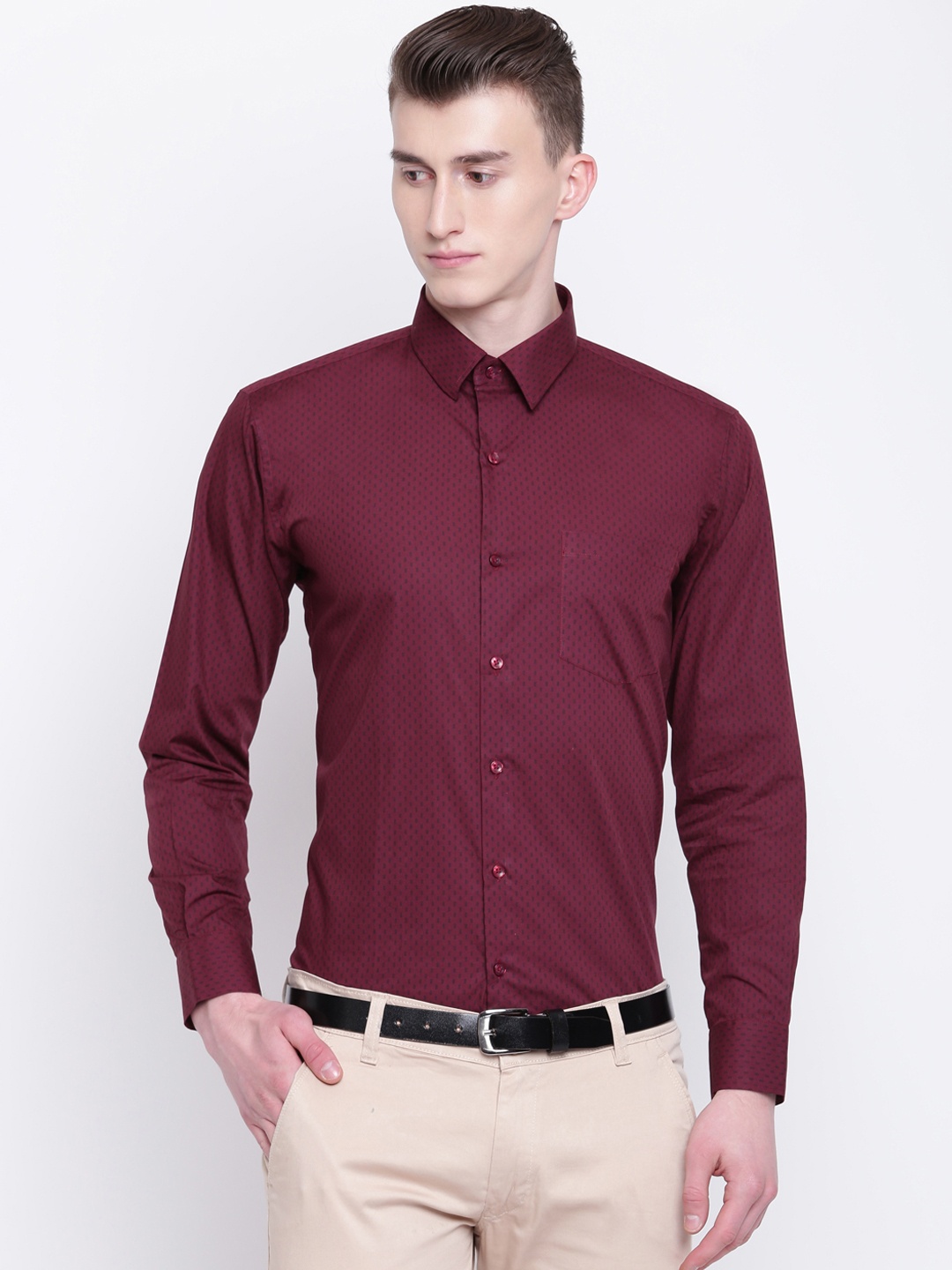 

Hancock Men Maroon Sport Slim Fit Printed Formal Shirt