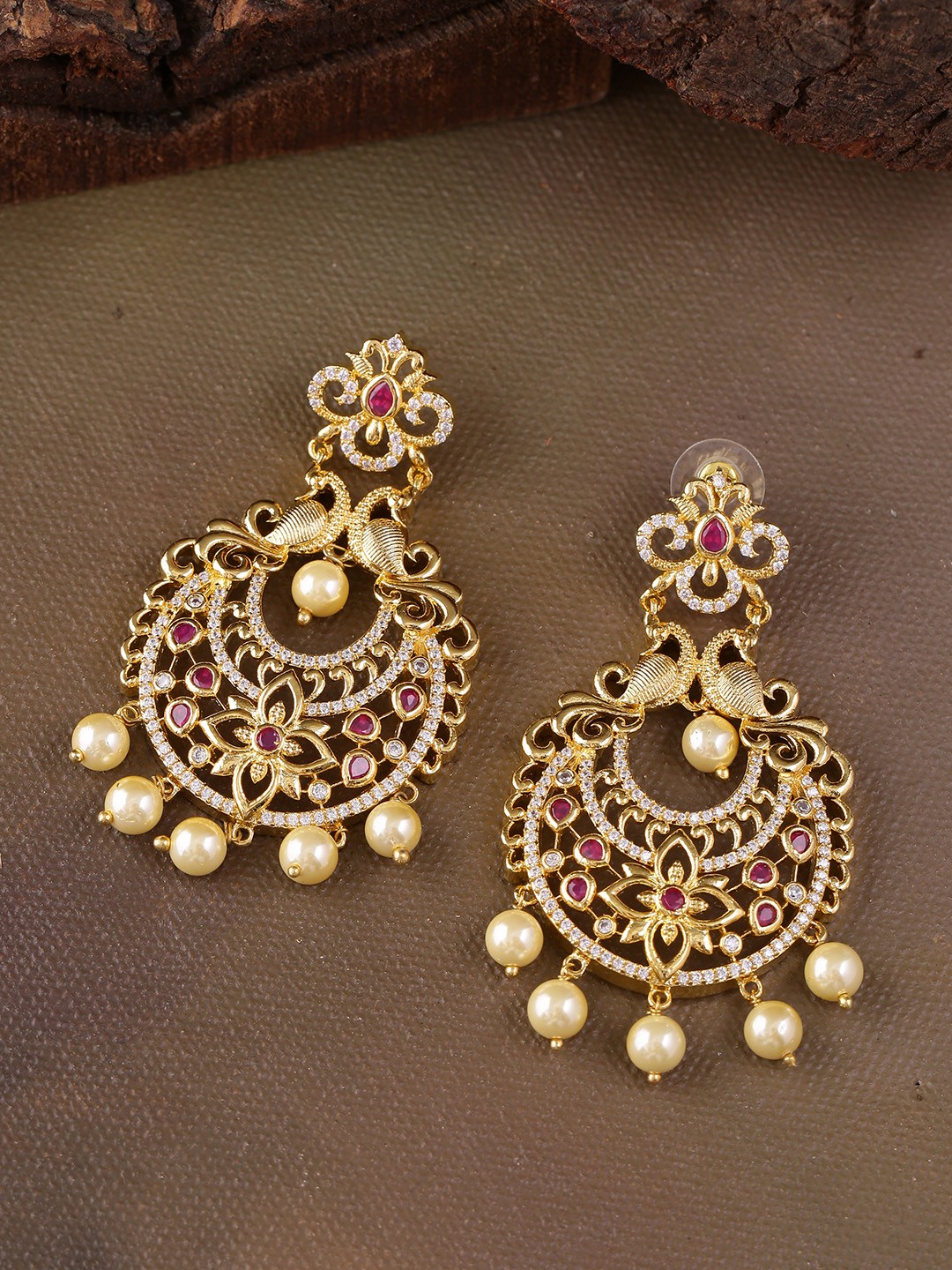 

Voylla Gold-Plated & Red Classic Drop Earrings