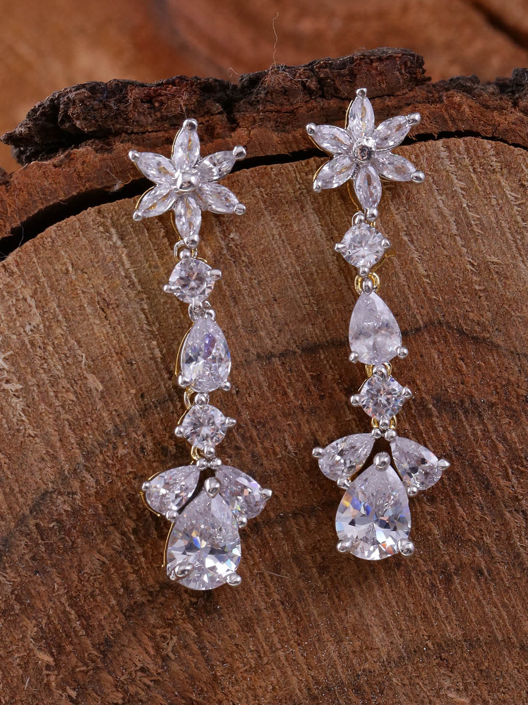 

Voylla Gold-Toned & White Star Shaped Drop Earrings