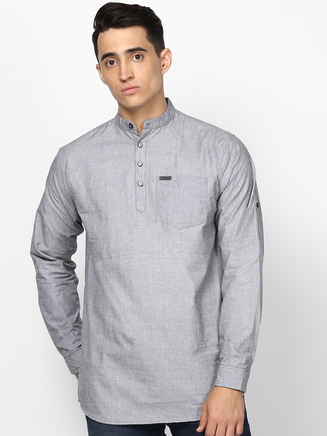 Urbano Fashion Men Grey Slim Fit Solid Casual Shirt