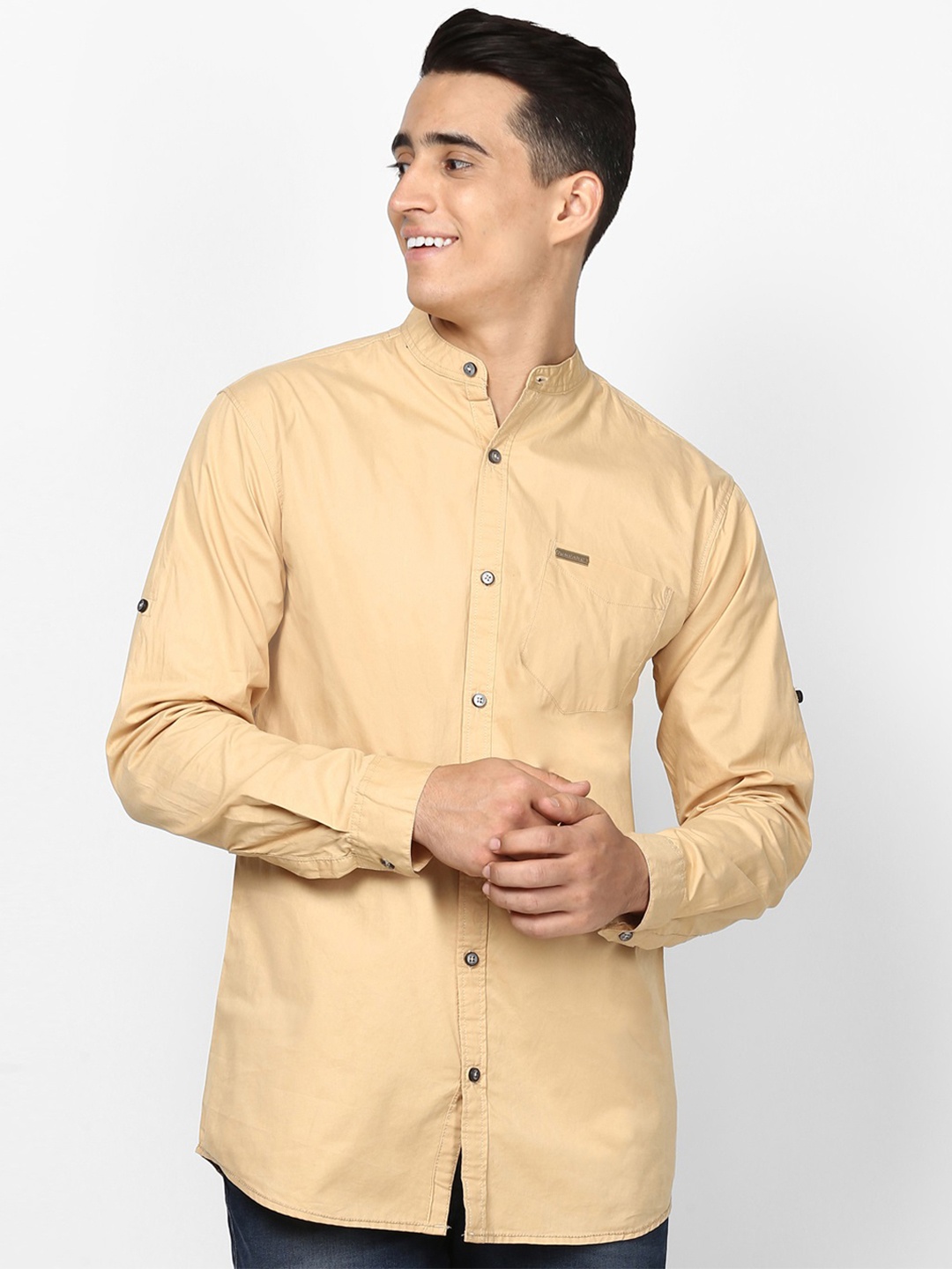 Urbano Fashion Men Khaki Slim Fit Solid Casual Shirt