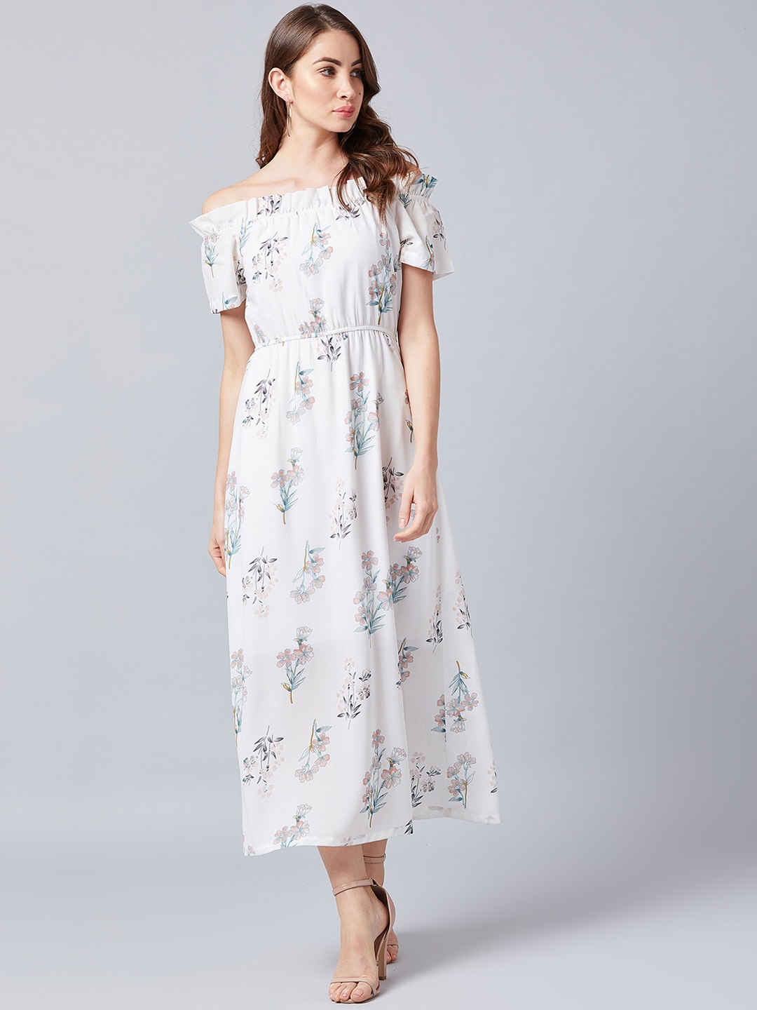 

Athena Women Printed White Fit and Flare Dress