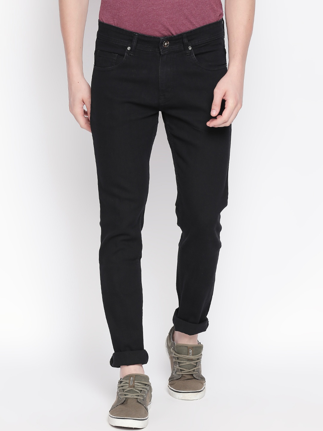 

High Star Men Plus Size Black Slim Fit Mid-Rise Clean Look Stretchable Jeans