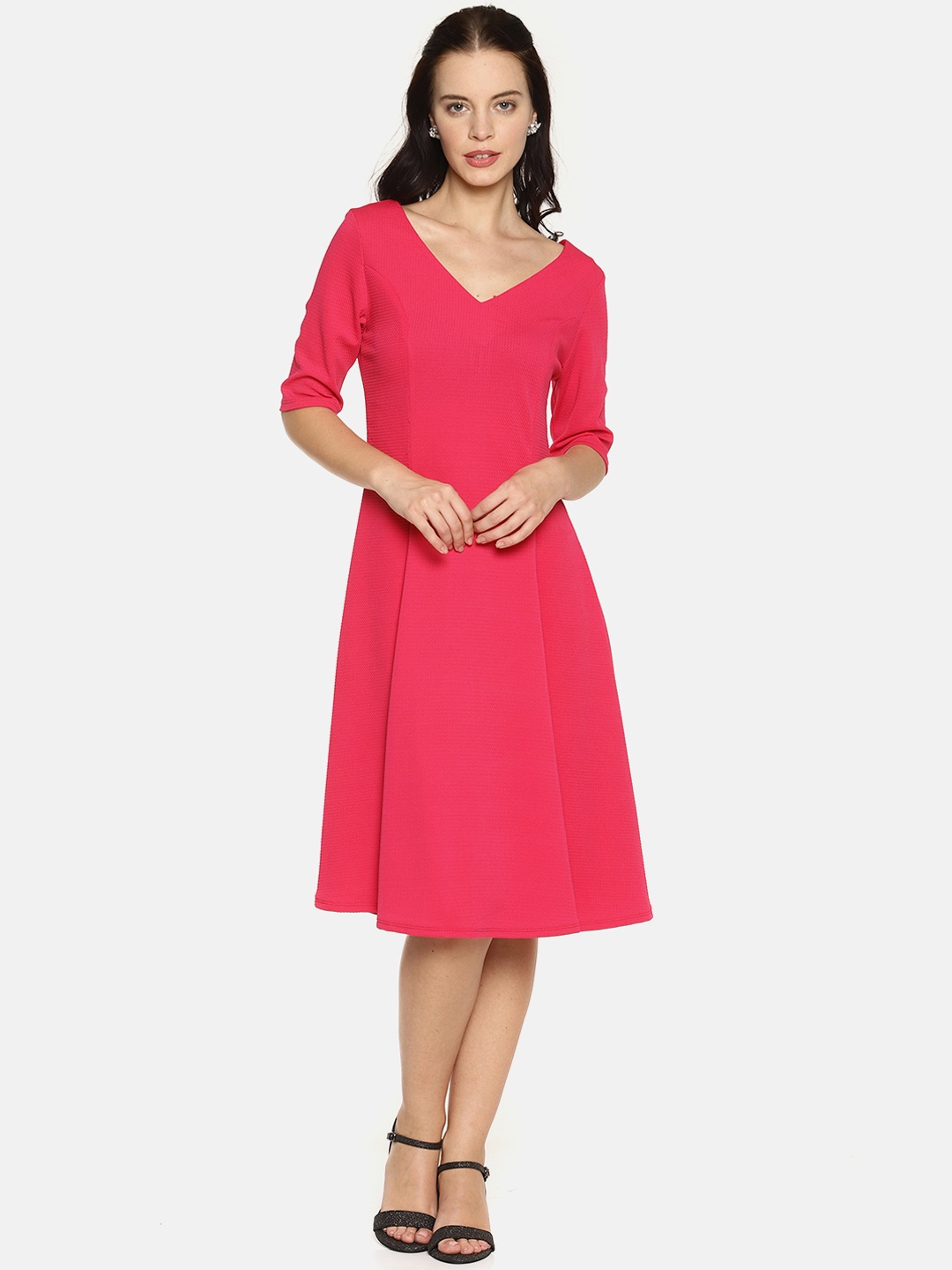 

AARA Women Solid Pink A-Line Dress