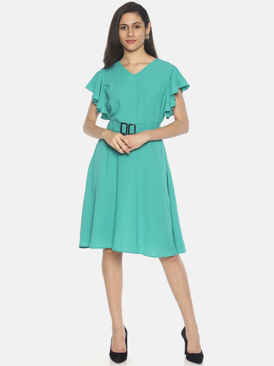 

AARA Women Solid Teal Green A-Line Dress