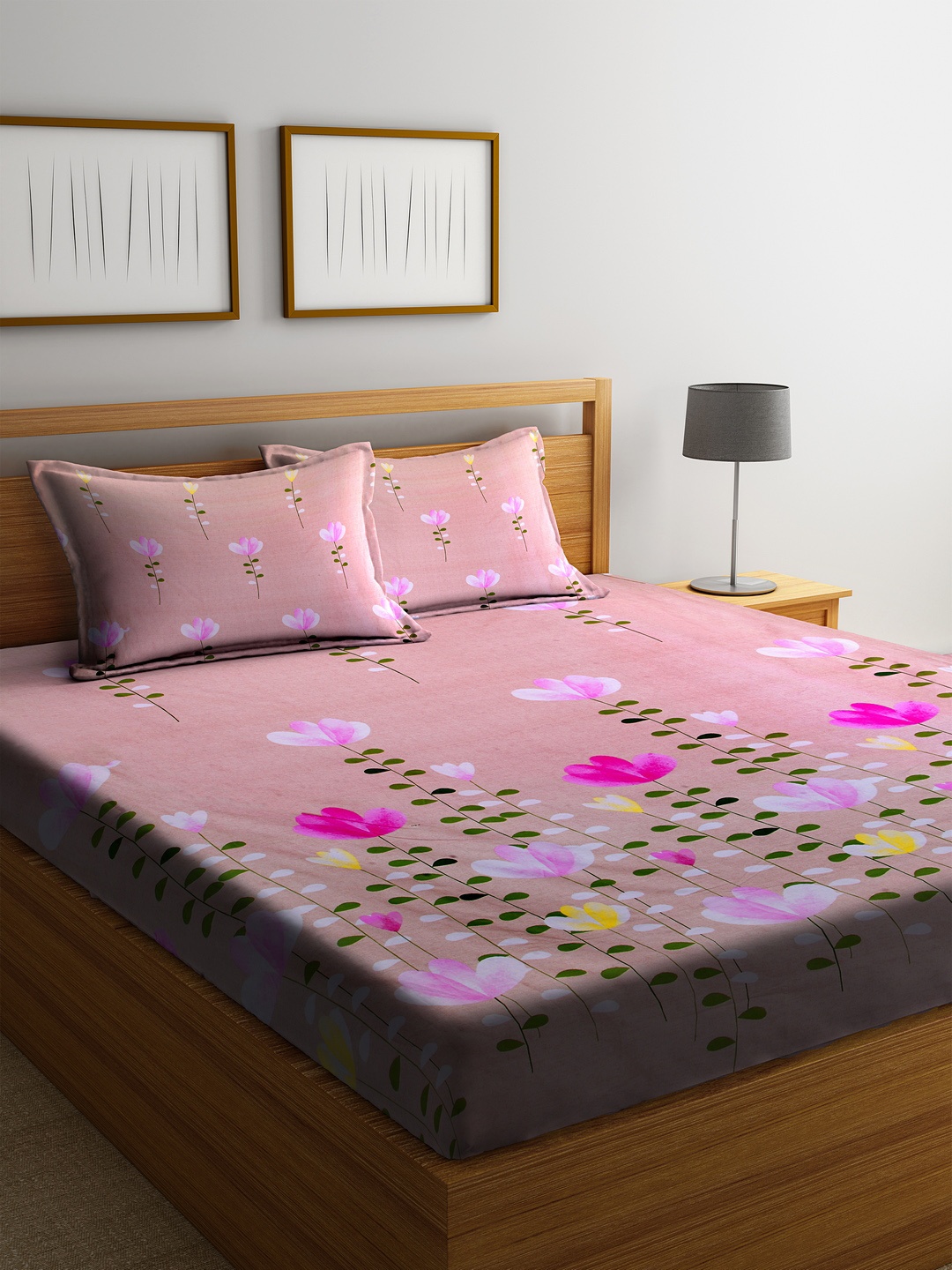 

Cortina Pink & Green Floral 200 TC Cotton 1 Queen Bedsheet with 2 Pillow Covers