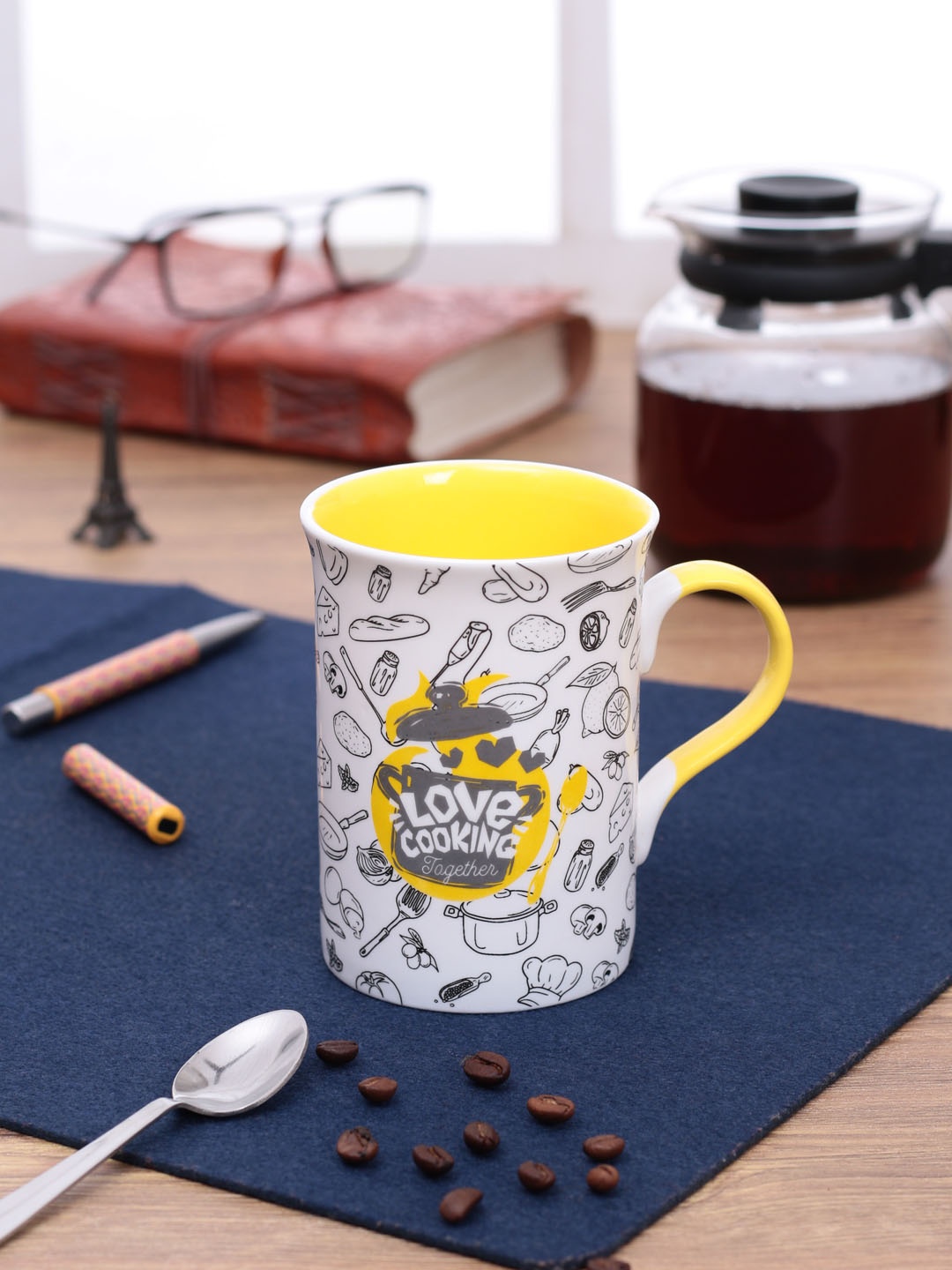 

CLAY CRAFT Set of 4 Off-White & Yellow Bone China Mugs