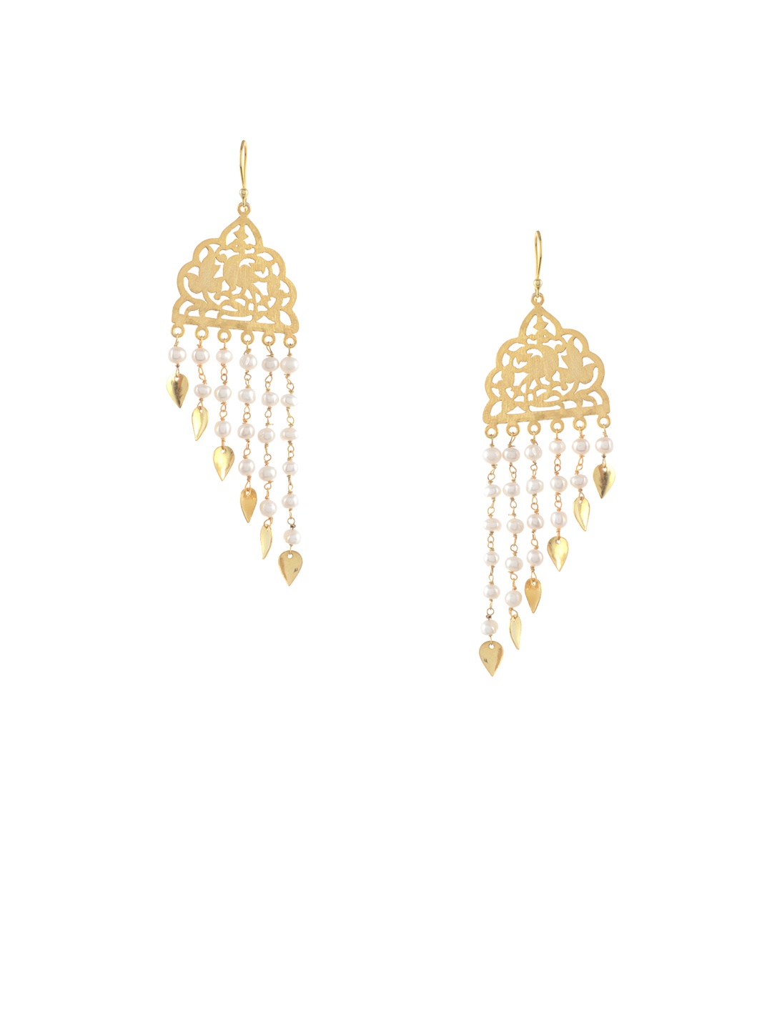 

Silvermerc Designs Gold-Plated & Pearl Studded Circular Drop Earrings