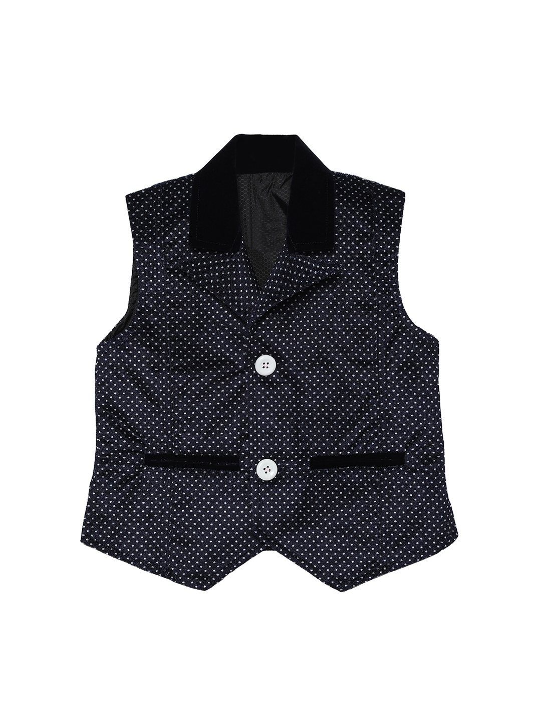 

Kidling Boys Navy Blue & White Printed Waistcoat