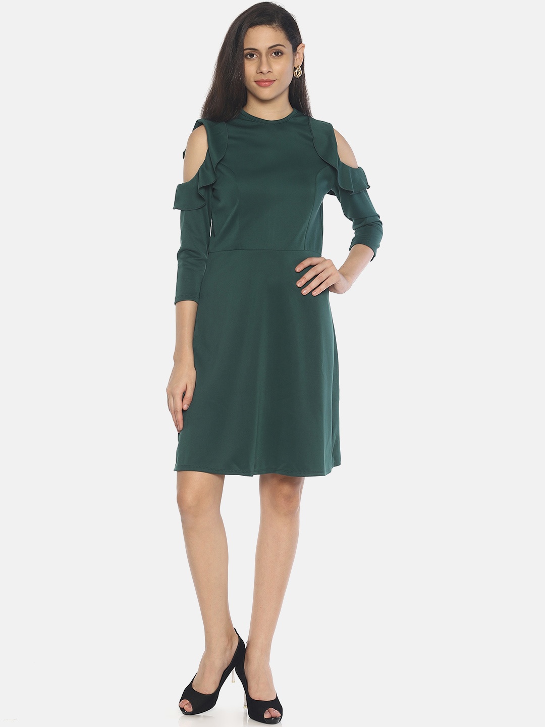

AARA Women Solid Green Fit and Flare Dress